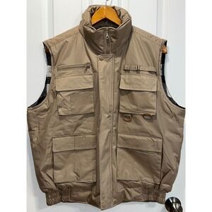 Maxxsel Mens Large Padded Vest Large Tan Utility Outdoor Full Zip Quilted Lined